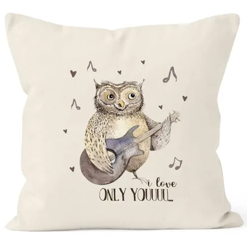 MoonWorks Kissenbezug Only You singende Eule Owl Liebe Love Watercolor I Love You Ich Liebe Dich 40x40 Baumwolle Natur 40cm x 40cm