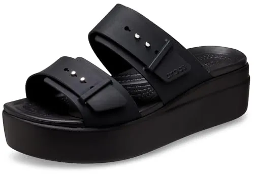 Crocs Brooklyn Low Wedge Sandalen Schwarz EU 39 1/2 - Damen Pantoletten mit stylischer Zwei-Riemen-Silhouette, ausgestattet mit revolutionären LiteRide-Schaumstoff-Fußbetten für ultimativen Komfort. Ideal für Sommerausflüge und Alltag.