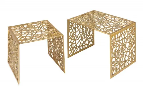 Design Couchtisch 2er Set RIAS Aluminium gold - Elegantes 2er Set Couchtische aus Aluminium in glänzendem Gold. Mit einer Breite von 50 cm und ausziehbarem Design ideal für stilvolle Wohnzimmer. Kein Werkzeug nötig für die Montage!