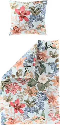 Bettwäsche Bierbaum Mako Satin 5313-20 Blumen - Hochwertige Bettwäschegarnitur in 135x200 cm aus 100% Baumwolle, ideal für alle Jahreszeiten. Mit modernem blumigen Design und OEKO-TEX Standard 100 Zertifizierung für unbedenklichen Schlaf.