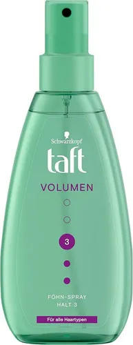 Schwarzkopf Taft Föhn Spray Volumen Halt 3 150ml - Das Föhn-Spray von Schwarzkopf Taft bietet langanhaltenden Halt und Volumen für alle Haartypen. Schützt vor Föhnschäden und sorgt für natürlichen Haarschwung – bis zu 24 Stunden ohne Verkleben.