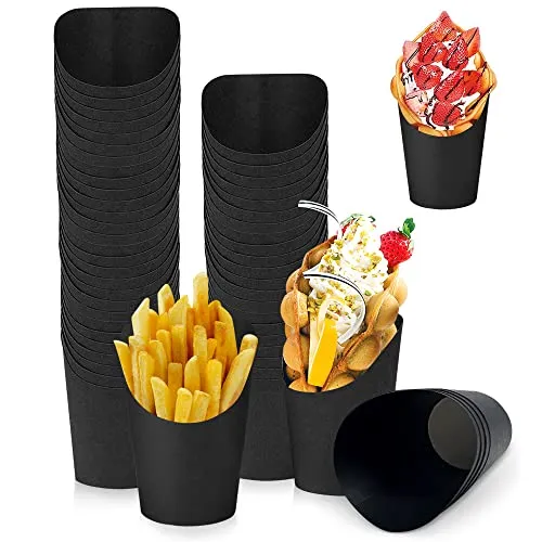 DURANTEY 50 Stück Kraftpapierbecher Kraftpapier Becher Multifunktion Pommeshalter Schwarzer Pommes Pommesbox mit SchräGem Mund Snack-Container Kraftpapier Kuchen Pommeshalter Papier für Waffel Eis