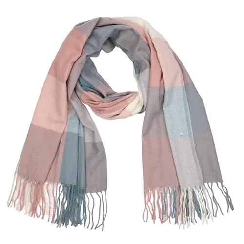 MIRROSI Modeschal weicher und warmer karierter Schal mit Fransen, 70x180cm (Türkis Rosa)