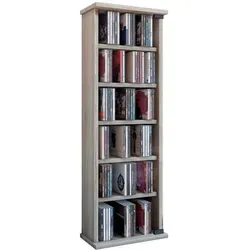 VCM CD-Regal Vetro mit Glastür, sonoma eiche - CD- & DVD-Ständer mit 6 Fächern und 5 höhenverstellbaren Böden, schützt Ihre Sammlung vor Staub dank ESG-Sicherheitsglas. Platz für ca. 150 CDs oder 65 DVDs.