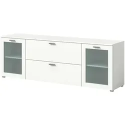 xonox.home Kommode Xeno Lowboard TV-Bank in Weiß - TV-Halterungen: Das stilvolle Lowboard bietet großzügigen Stauraum mit 2 Glastüren und 2 Schubladen, ideal für Multimedia-Geräte und Dekoration.