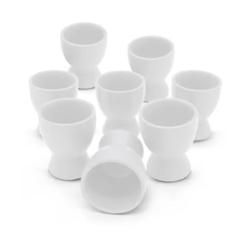 Feinkeramik Eierbecher weiß matt - 8er Set - Keramik Eierhalter in klassischer Form - Frühstücksei Halter für alle Eigrößen 6 Personen spülmaschinenfest