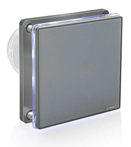 STERR Grauer Badlüfter 100 mm mit LED + TIMER - Badezimmerventilator - Glasfront - Modernes Aussehen - BFS100LT-G - 10 W