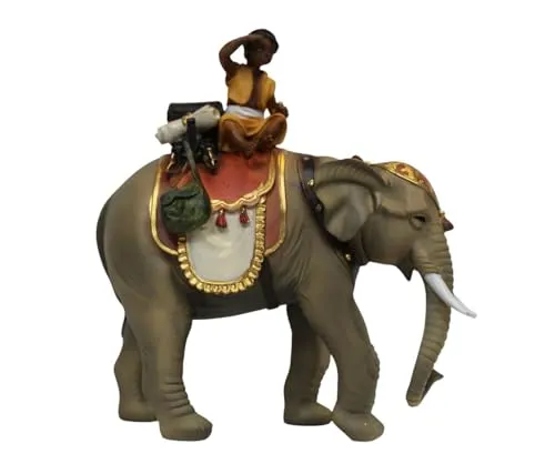 ZICOM Krippenfigur Miniaturfigur Miniatur Elefant mit Mohr Höhe 18,2cm handbemalt Polyresin, Modellbau Puppenhaus Miniaturlandschaft