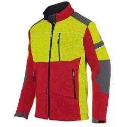 Strickjacke FOREST rot/gelb Form 1650 Größe M - Strickjacke mit ergonomischem Schnitt und wärmendem Plüschinnenfutter, ideal für aktive Outdoor-Aktivitäten. Mit verstellbarem Kragen und reflektierenden Elementen für Sicherheit bei Dunkelheit.