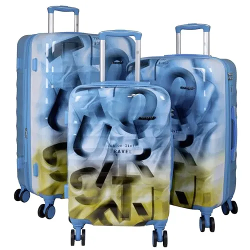 Trendyshop365 Koffer-Set 3-teilig Hartschale Verona - Blau-Braun - Koffer-Set mit 4 drehbaren Doppelrollen und integriertem Zahlenschloss, ideal für sicheres Reisen. Robuste Hartschale aus Polycarbonat, perfekt für Kurz- und Langreisen.