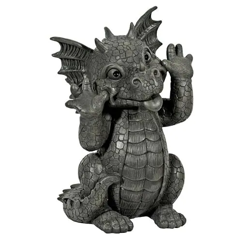MystiCalls Gartenfigur Gartendrache Grimassenschneider - Wetterfeste Gartenfigur aus handbemaltem Polyresin, ideal für Garten und Balkon. Der detailreiche Drache zieht Grimassen und sorgt für einen fantasievollen Akzent.