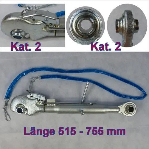 Oberlenker mit Fanghaken Kat. 2 - Länge 515-755 mm - Hochwertiger Oberlenker Kat. 2 mit Fanghaken, ideal für landwirtschaftliche Anwendungen, flexibel einstellbare Länge von 515-755 mm für optimale Anpassung.