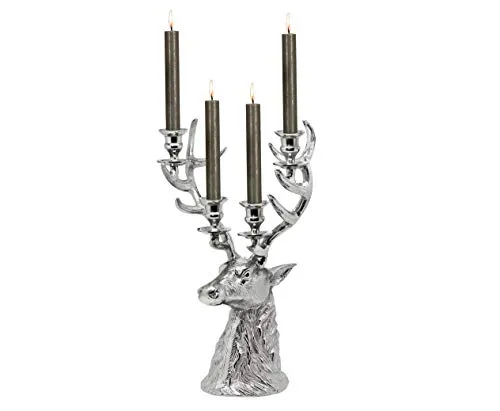 EDZARD Kerzenleuchter Hirsch Richard - Eleganter Kerzenhalter in Silber-Optik (H 43 cm) - Kerzenständer aus vernickeltem Aluminium, ideal für festliche Weihnachtsdekoration und stilvolle Tischdeko das ganze Jahr über.