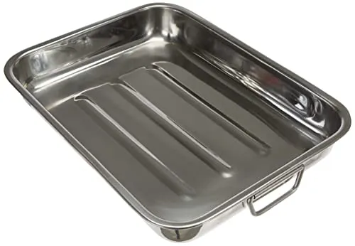Krüger Edelstahl-Vierkantpfanne - rostfreie Edelstahl-Auflaufform für gesunde & fettarme Ernährung - spülmaschinengeeignet - ideal für Braten, Lasagne, Kartoffelgratins (40 x 28 x 6 cm)