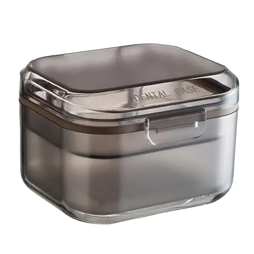 PC Zahnprothesendose Prothese Teeth Aufbewahrungsbox Fall mit Netz,Auslaufsicher Prothese Box,Zahnprothesenbox,Tragbar Einweichen Zahnprothesendose für Falsche Zähne Lagerung Reinigung-Schwarz 1