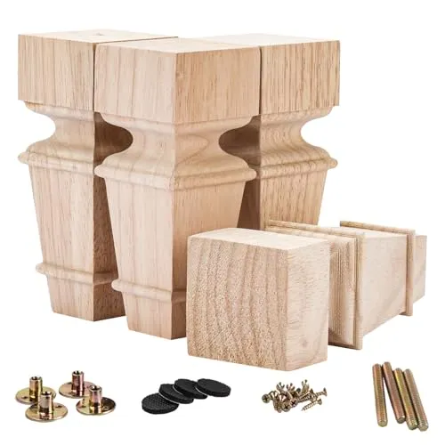 La Vane 15cm Unlackiert Handgeschnitzt Massivholz Möbelfüße 4 Stück | Naturholz Geschnitzte Für Sofa Bett Schrank Couchtisch. Inkl. Reservezubehör. Für erfahrene Heimwerker DIY-Möbelrestaurierung