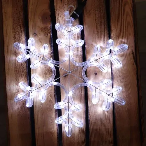 Gartenpirat Neon Lichtschlauchfigur Schneeflocke Ø 35cm - Lichterketten: Beleuchtete Schneeflocke mit 72 LED für festliche Stimmung, Timer-Funktion und spritzwassergeschützt für Innen und Außen.