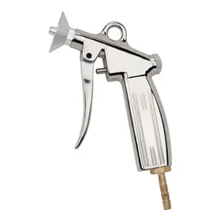 Riegler Blaspistole mit Schutzschild, Aluminium-Druckguss - Effiziente Blaspistole mit Schutzschild aus vernickeltem Aluminium-Druckguss, ideal zum Ausblasen und Reinigen von Maschinen und Werkstücken. Temperaturbereich von -10 °C bis 50 °C.