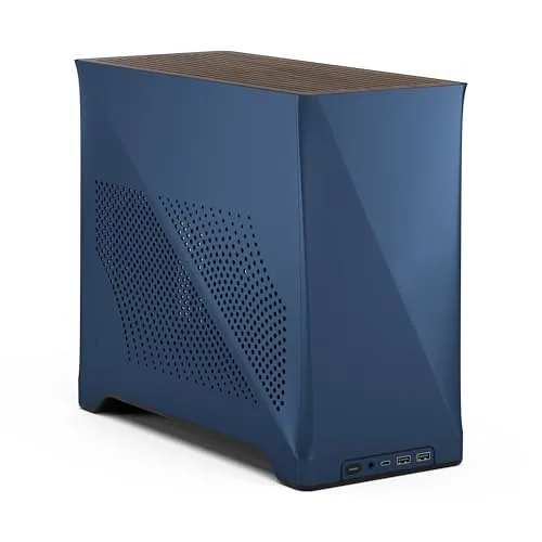 Fractal Design Era 2 ITX PC Case - Midnight Blue, elegantes Aluminium und Walnussholz, unterstützt 3-Slot GPUs und bietet hervorragenden Airflow