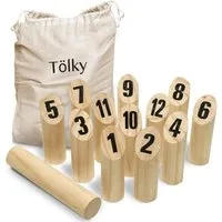 Toyfel Tölky Wurfspiel - Indoor & Outdoor - FSC®-zertifiziertes Holzwurfspiel für 2-6 Spieler, ideal für Garten, Park oder Strand. Mit 12 massiven Kiefernholzelementen und leicht verständlicher Anleitung.