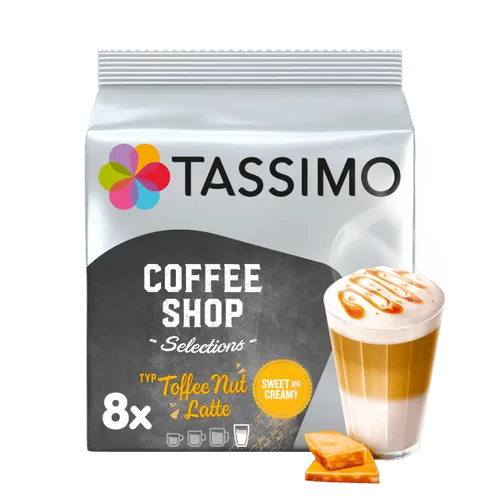 Tassimo Toffee Nut Latte 3010 - Kaffeekapseln & Pads, genieße die süße Kombination aus Espresso und cremigem Karamell-Nuss-Aroma – perfekt für eine entspannende Kaffeepause!