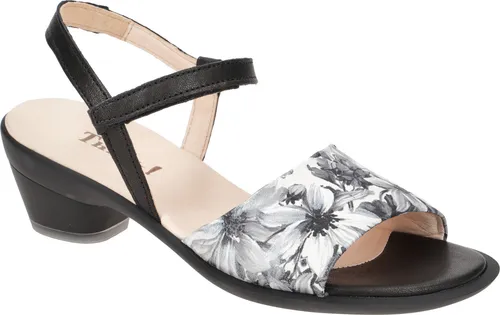Think! 3-000596-9000 Sandalette - Damen Sandalette in Schwarz-Weiß mit floralem Druck, aus hochwertigem Echtleder für optimalen Tragekomfort, ideal für Freizeit und leichte Wanderungen.
