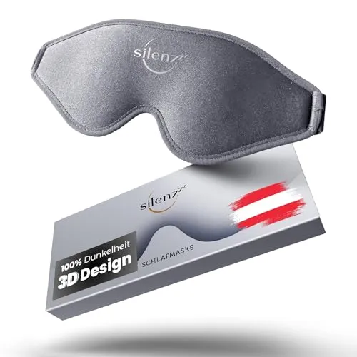 SILENZZZ® Premium Schlafmaske - 3D Augenmaske für Frauen & Herren - Schlafbrille bequem gepolstert für absolute Dunkelheit - Sleep-Mask, Schlaf-Maske grau