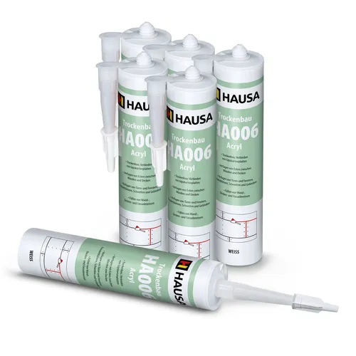 6x Hausa Maleracryl Weiß Bauacryl Dichtstoff Innen & Außen elastische Dichtmasse