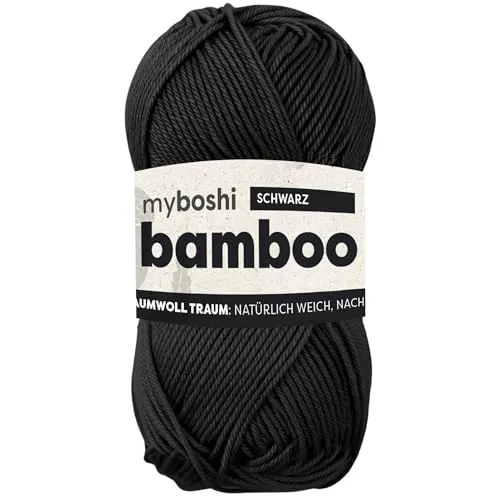 myboshi Bamboo, natürlich weiches Bambus-Baumwollgarn, zum Häkeln und Stricken, strapazierfähig, 50g, 125m, Schwarz (Schwarz), 1 Knäuel