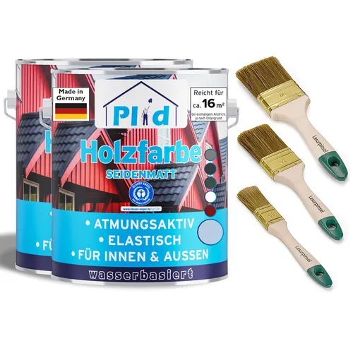Holzfarbe 1,5l Taubenblau mit Pinselset - Farben & Lacke - Hochwertige, atmungsaktive Holzfarbe für Innen und Außen, UV- und witterungsbeständig, inklusive 3-teiligem Pinselset für eine einfache Anwendung.