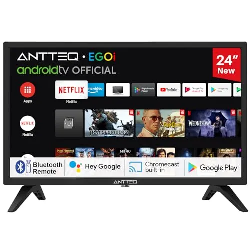 Antteq AG24F1DCU Fernseher 24 Zoll (61cm) Smart TV mit Voice Assistant, DAZN,Netflix, Prime Video, Wi-Fi, Triple Tuner