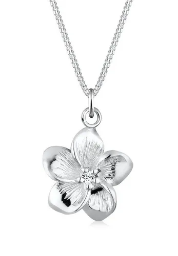 Elli Kette mit Anhänger Frangipani aus 925 Sterling Silber - Elegante Kette mit handgefertigtem Frangipani-Anhänger aus glitzernden Glaskristallen, ideal als besonderes Schmuckstück für jeden Anlass.