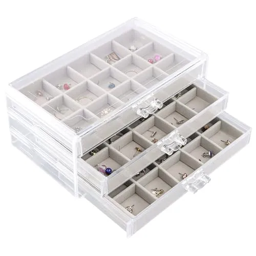 Wisebom Schmuckkästchen aus Acryl, Schmuckschatulle Mädchen Ohrringe Aufbewahrung, Schubladen Ohrring Aufbewahrungs Schmuck Organizer für ohrringe Ring, Jewellery Organizer