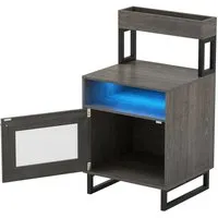 Costway LED Nachttisch Grau mit Fernbedienung