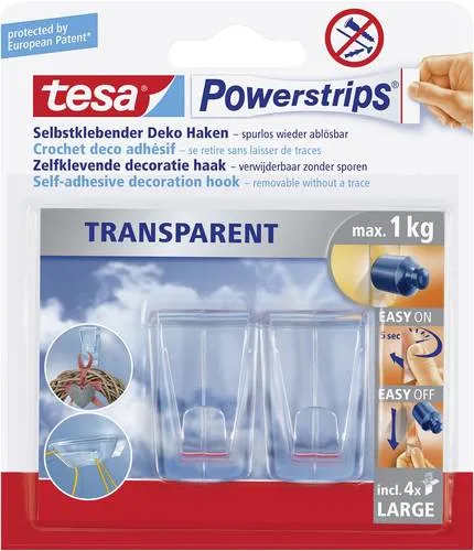 tesa Powerstrips TRANSPARENT Klebehaken für einfache Dekoration