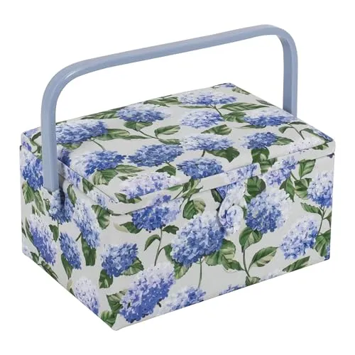 Hobby Gift Exclusive Mittelgroße Nähbox, Bastel-Aufbewahrungsbox, Zubehörablage, Nadelkissen, PVC-Griff 18,5 x 25,5 x 14,5 cm, Hortensie