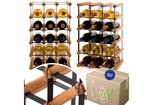 MODO24 Weinregal aus Metall & Holz für 15 Flaschen – Freistehender Weinständer