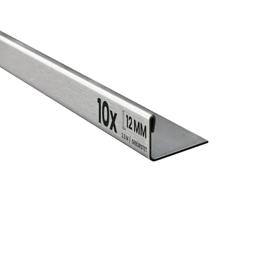 10x L-Profil Edelstahlschiene Fliesenprofil Fliesenschiene Edelstahl V2A L250cm 12mm gebürstet