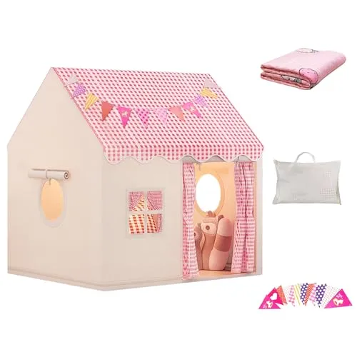 DOKKOME Kinderzelt Indoor Kinder Haus Innen Kinder Spielhaus Spielzelt mit Matte Jungen Spielzelt Hauszelt Mädchen Kinderspielburg Kinderzimmer Dekor ab 3 Jahre Kinderspielzelt Rosa