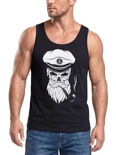 Neverless Herren Tanktop Totenkopf Kapitän Captain Skull Bard Hipster Original Spirit Seemann Muskelshirt Schwarz M