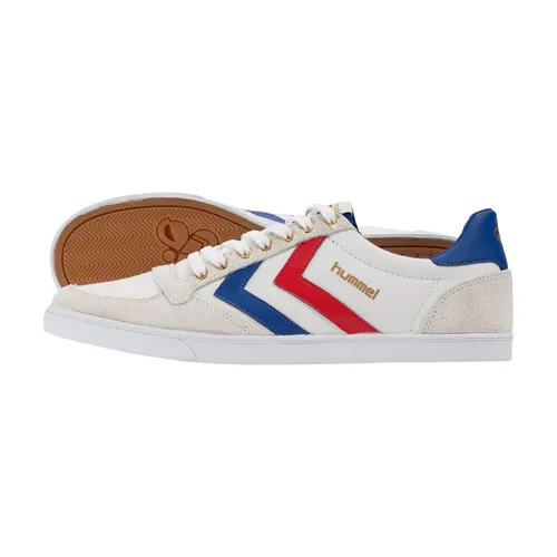 HUMMEL SLIMMER STADIL LOW - Herren-Sneaker in Weiß/Blau/Rot/Gum, Größe 45 - Stylische Herren-Sneaker aus Leder mit flachem Absatz und bequemem Gummiverschluss, perfekt für lässige Outfits und den Alltag.
