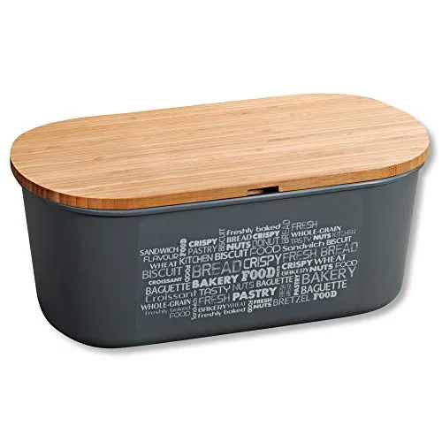 Kesper Brotbox - Melamin und Bambus, grau-braun, 34x14x18 cm - Moderne Brotbox aus Melamin mit FSC-zertifiziertem Bambusdeckel, der auch als Schneidebrett genutzt werden kann. Spülmaschinengeeignet und ideal für große Brote.