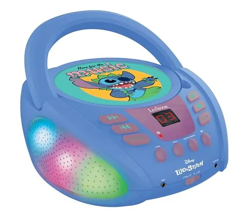 Lexibook, Stitch, Bluetooth-CD-Player, RCD109DLXB | Mehrfarbige Lichter, Mikrofonanschluss, AUX-Eingang, Netz- oder Batteriebetrieb