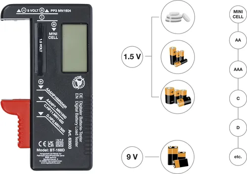 BGS-63503 Digitaler Batterie-Tester 1,5 V / 9 V