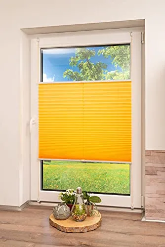 K-Home Klemmfix-Plisse gelb Lichtschutz Moderne Crushed Optik 30 x 130 (B x L)