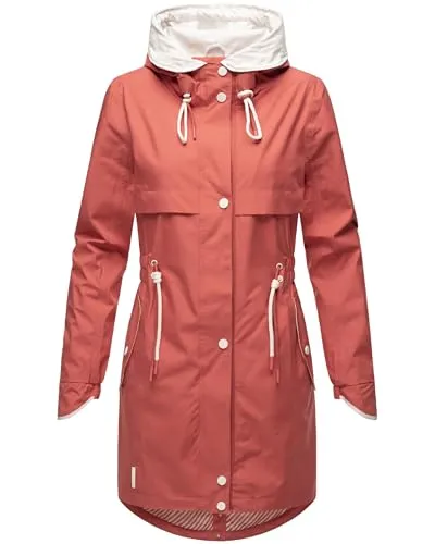 Navahoo Leichter Damen Übergangsmantel Langer Parka mit Kapuze Xankaa Rouge Gr. 3XL