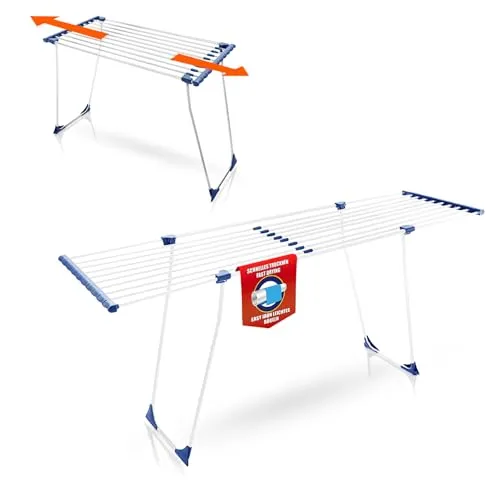 BigDean Teleskop Wäscheständer - 20m ausziehbar, ideal für große Wäschestücke ohne störende Querstrebe, stabil und platzsparend verstaut