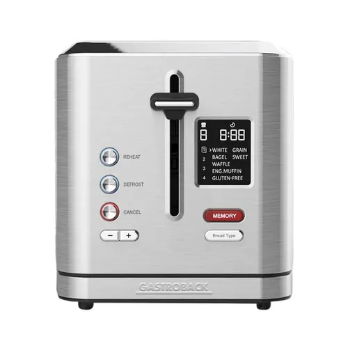 Gastroback Toaster Design Digital 2S, 42395 - Edler 2-Scheiben-Toaster aus gebürstetem Edelstahl mit 7 Toastprogrammen, Speicherfunktion und Countdown-Timer – perfekt für vielseitigen Toastgenuss!