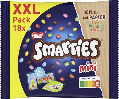 Nestlé SMARTIES Mini XXL Beutel, bunte Schokolinsen, ideal zum Teilen und Snacken mit Familie und Freunden, Farben aus der Natur, Recycelbare Verpackung, 1er Pack (1 x 259g)