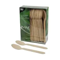 Papstar Pure Löffel, Holz 18249 , 1 Packung = 100 Stück